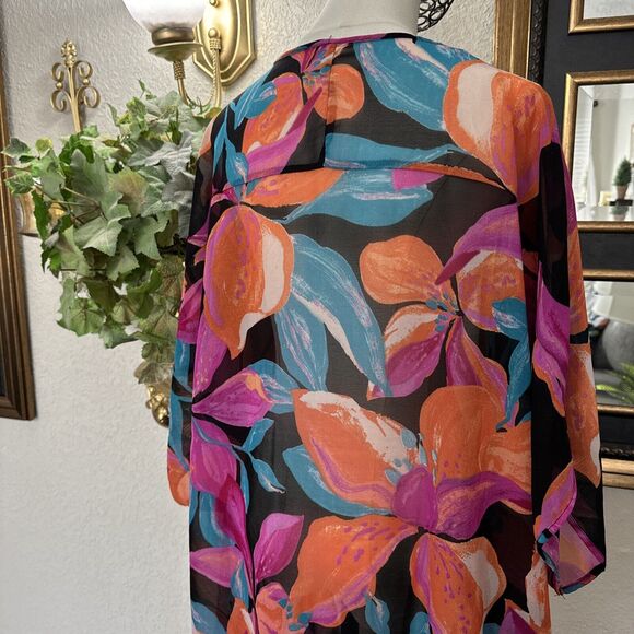 Floral Sheer Cardigan Cover Up Multicolor Live For True Women’s Size Plus 1X - Picture 8 of 9